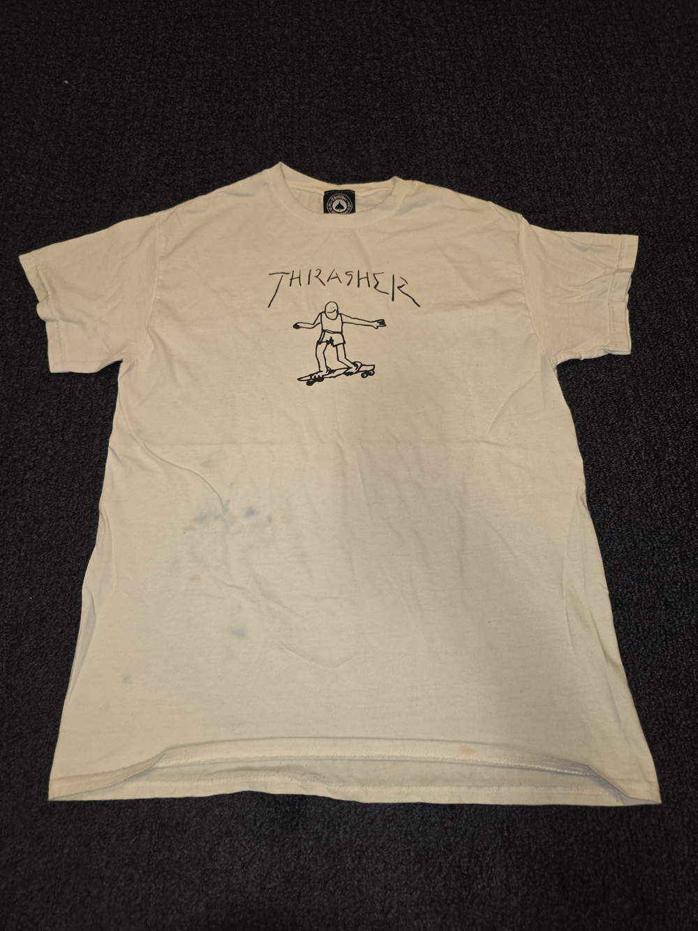 Thrasher Skate Or Destroy White Cotton Tee Mens S Short Sleeve Distressed